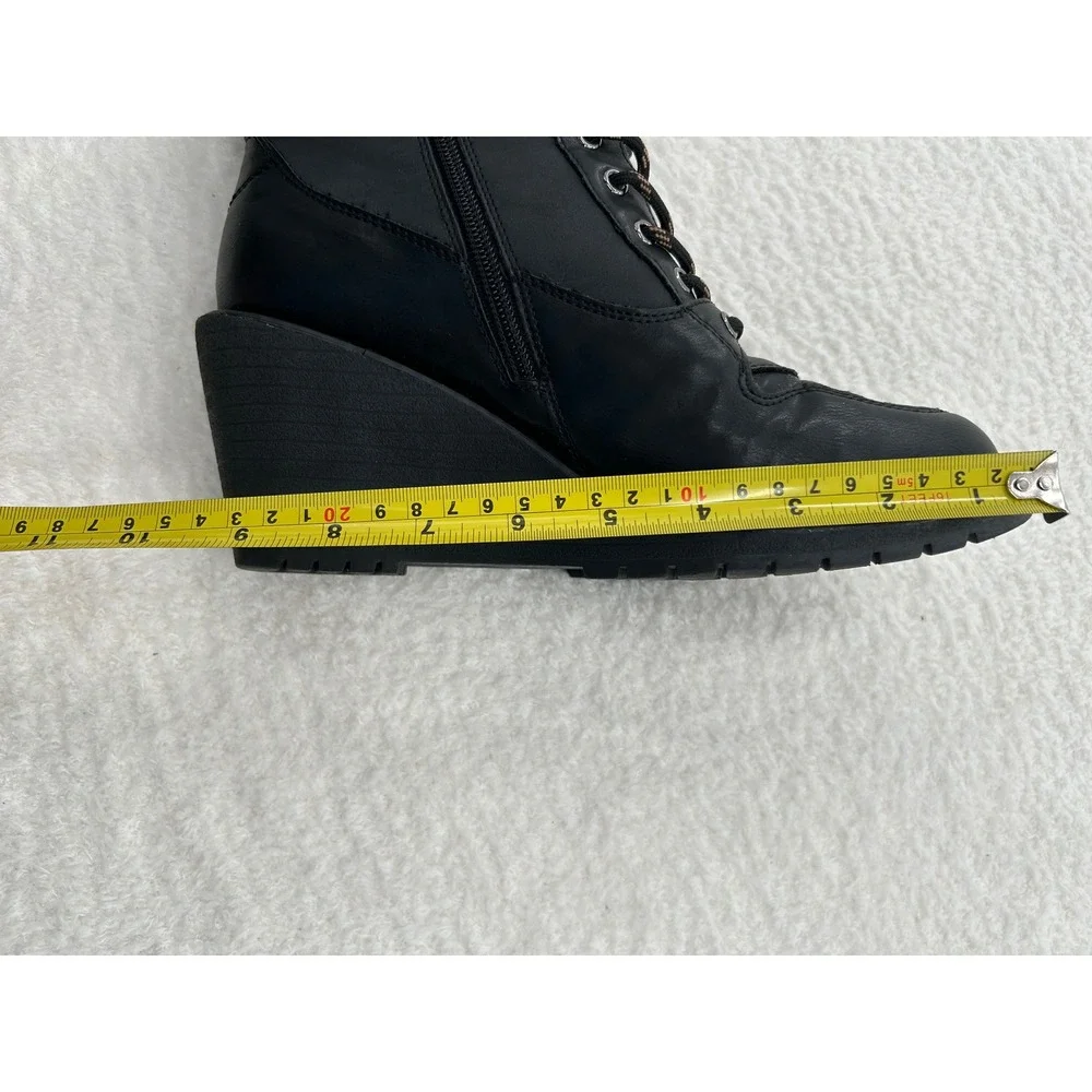 Rouge Helium Womens Black Wedge Ankle Boots Faux Fur Trim Lace Up Side‎ Zip 10